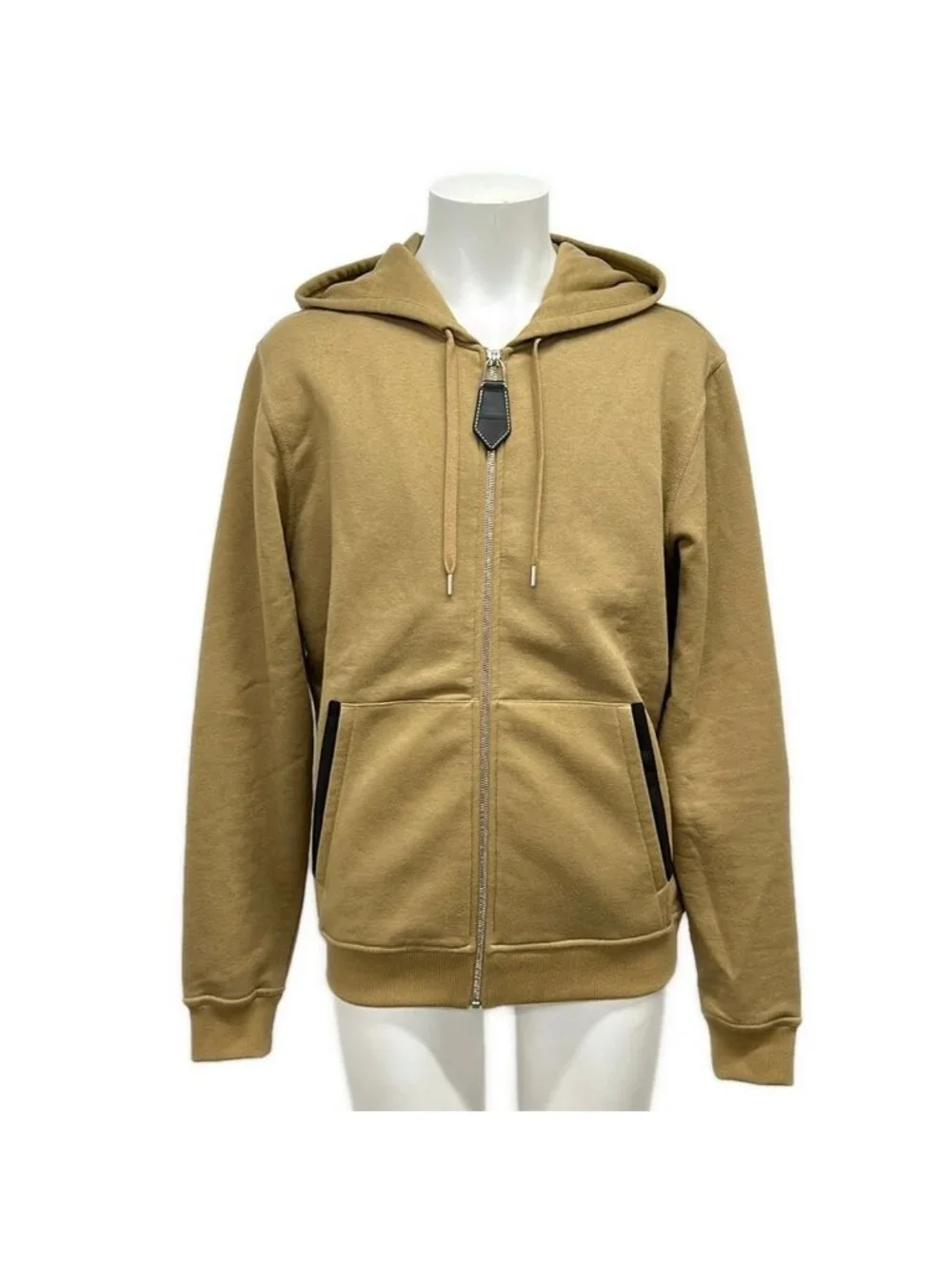 Hermes Hoodie S Hooded Jogging Sweater Light Brown Leather Detail